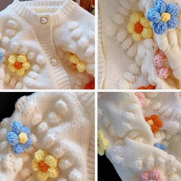 Cream Cardigan with Colorful Flower Accents - Picture 3 of 3